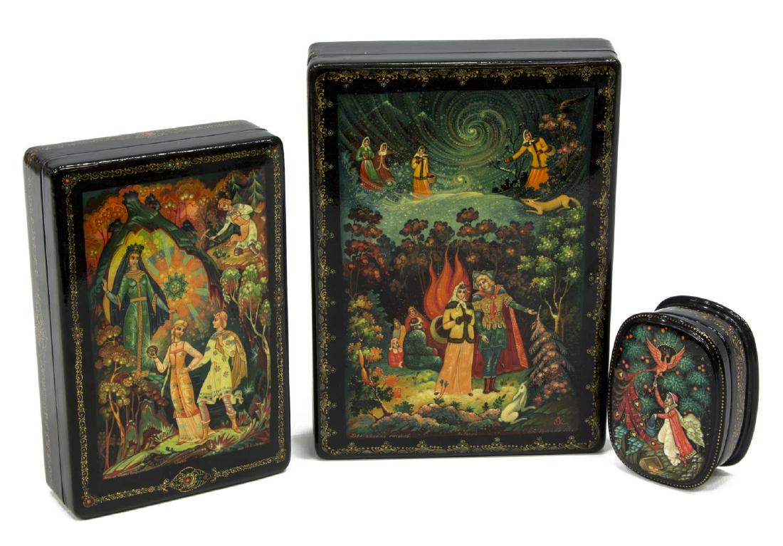 (3) RUSSIAN LACQUER FAIRYTALE TABLE BOXES, SIGNED (1 of 7)