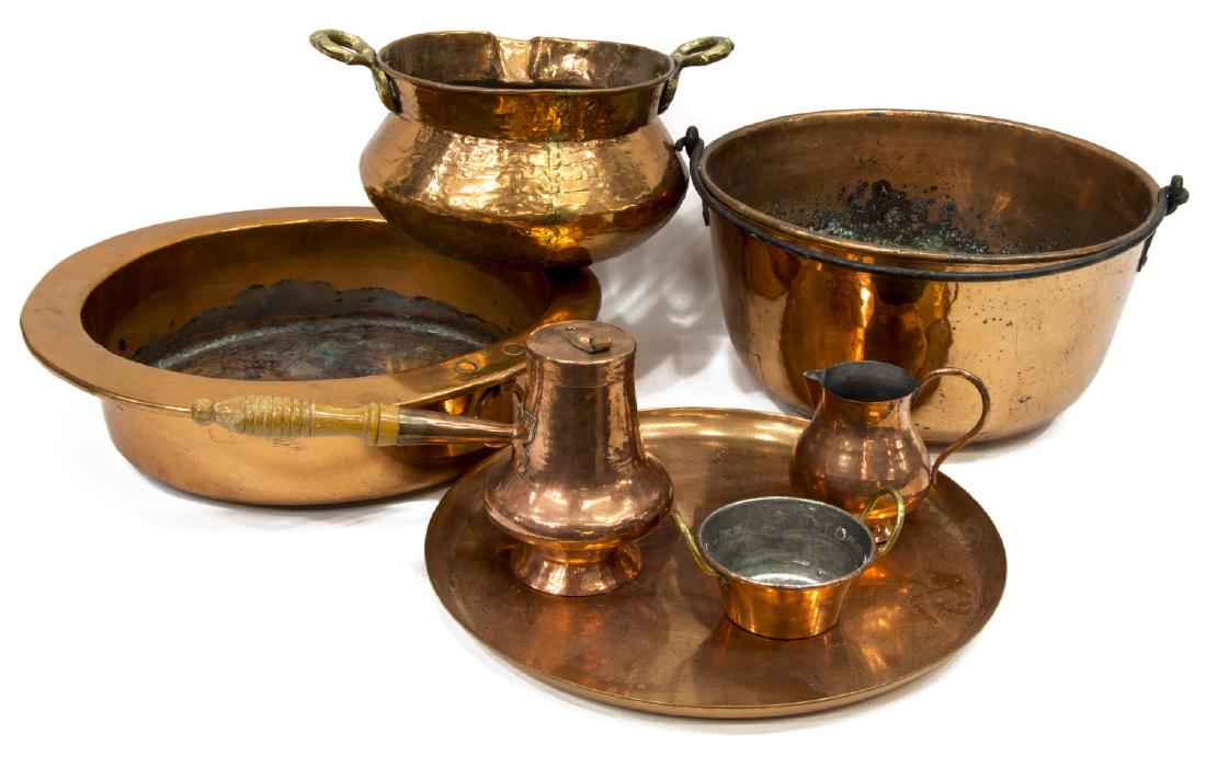 (7) COLLECTION COPPER HANDLED POTS & SERVICWARE (1 of 2)
