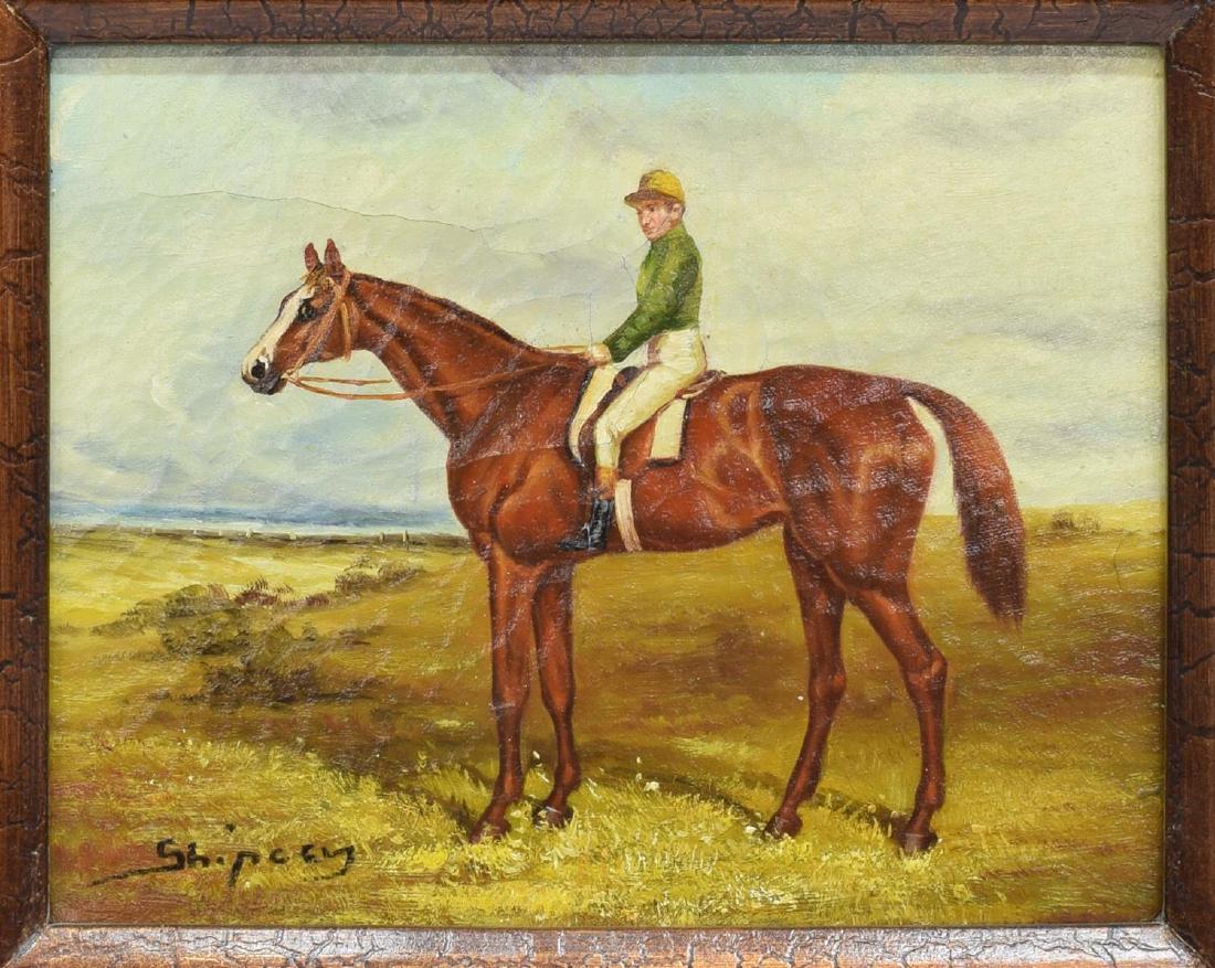 FRAMED OIL ON CANVAS PAINTING, HORSE & JOCKEY (1 of 4)
