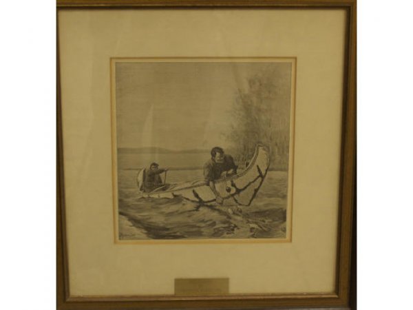 FREDERIC REMINGTON LIMITED PRINT "BIG FISH": A limited edition print based upon a work by Frederic Remington entitled "Big Fish". Image about 10.25"x8.75" and overall about 19"x17.5"x1" and 3.75lbs.