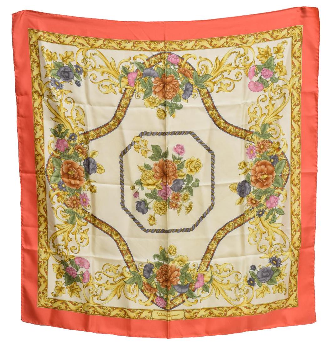FERRAGAMO FLORAL PATTERN SILK TWILL SCARF (1 of 2)