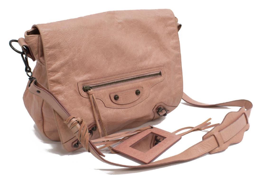 BALENCIAGA 'FOLK' PINK ARENA LEATHER MESSENGER BAG