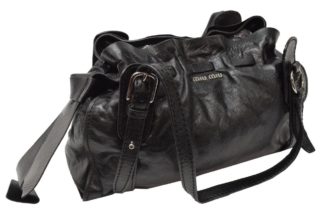 MIU MIU BLACK TEXTURED LEATHER DRAWSTRING BAG (1 of 4)