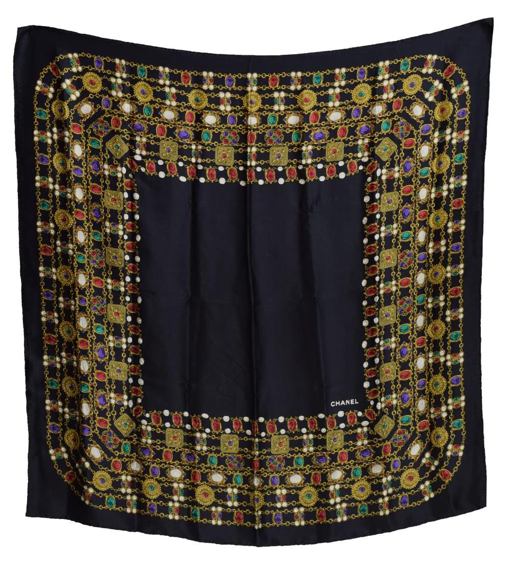 CHANEL SILK SCARF WITH GEM STONE NECKLACE PRINT (1 of 2)