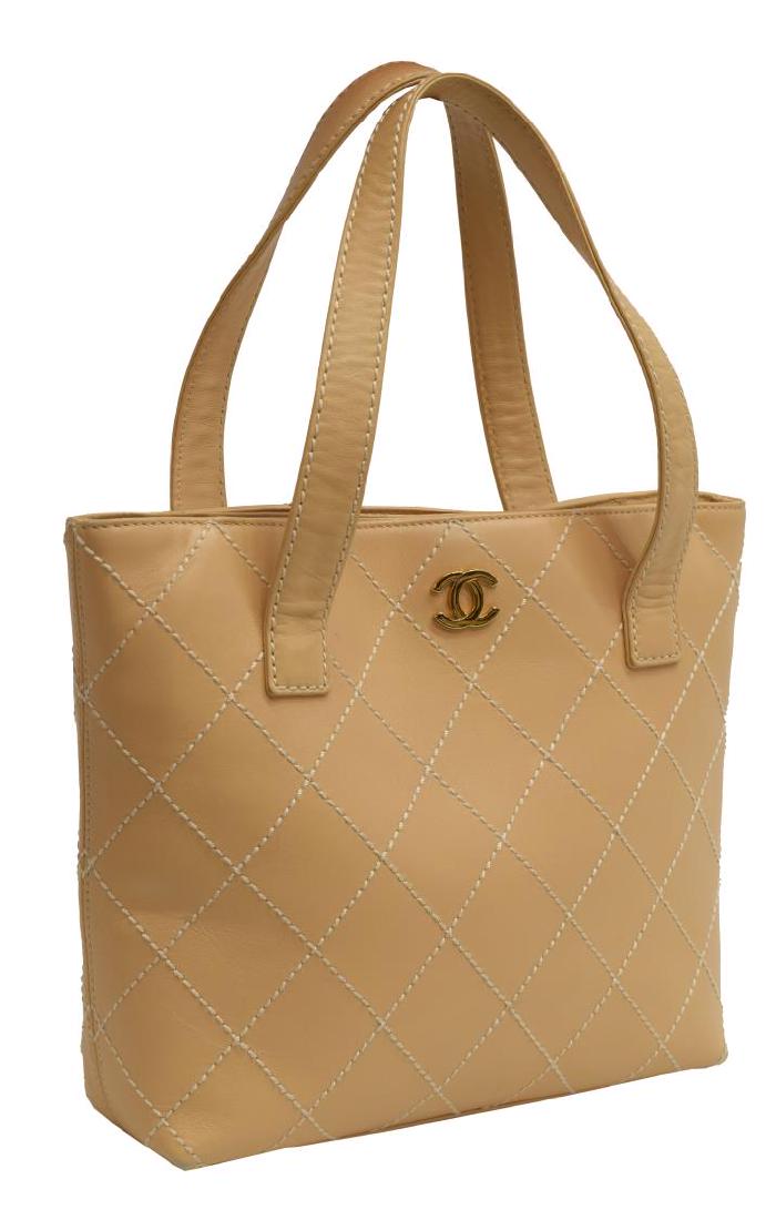 CHANEL BEIGE STITCHED LEATHER HANDBAG (1 of 4)
