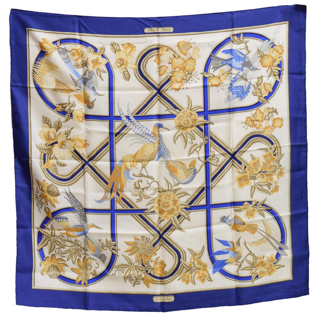 HERMES SILK TWILL SCARF, 'CARAIBES' PATTERN (1 of 3)