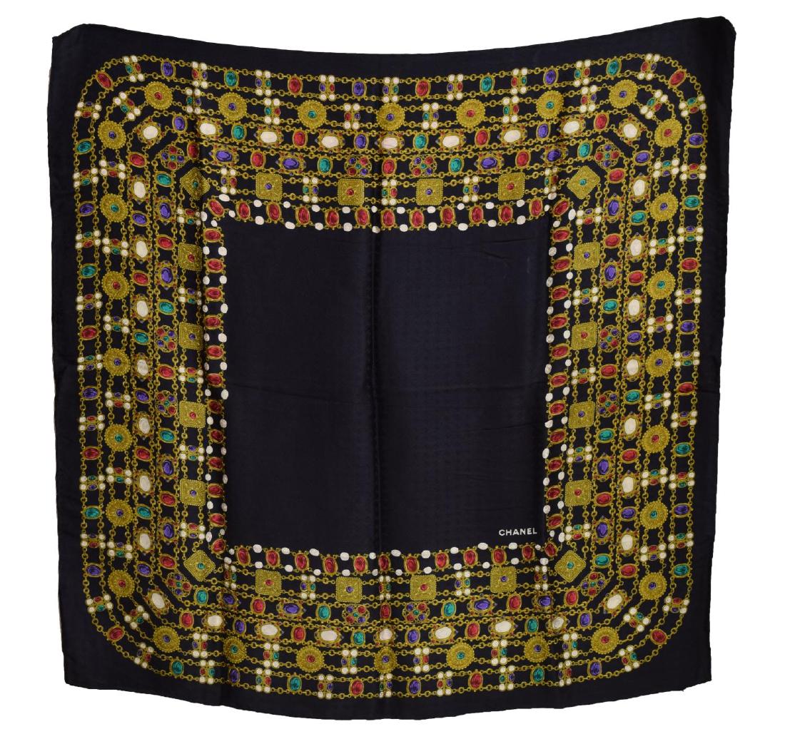 CHANEL SILK SCARF WITH GEM STONE NECKLACE PRINT (1 of 2)