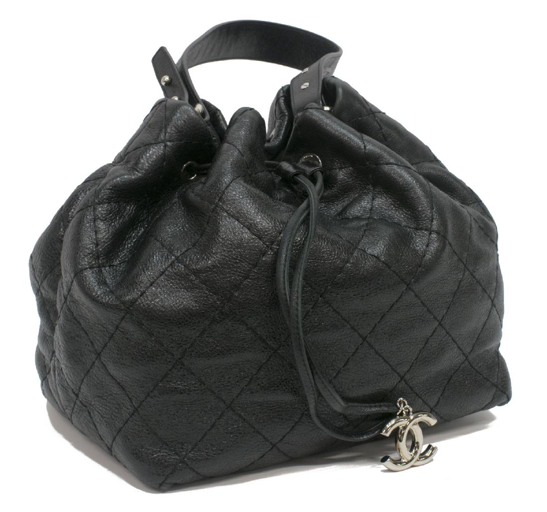 CHANEL QUILTED BLACK LEATHER DRAWSTRING BAG (1 of 4)