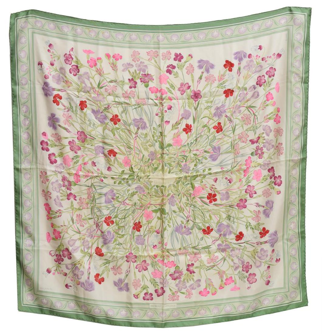 HERMES SILK TWILL SCARF, 'CARYOPHYLLES' PATTERN (1 of 3)