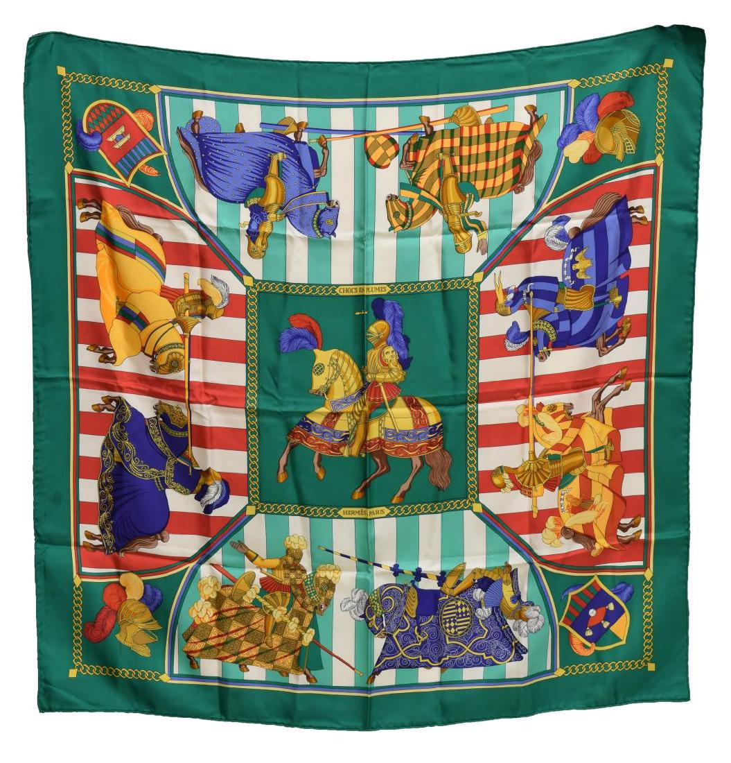 HERMES SILK TWILL SCARF, 'CHOCS EN PLUMES' PATTERN (1 of 2)