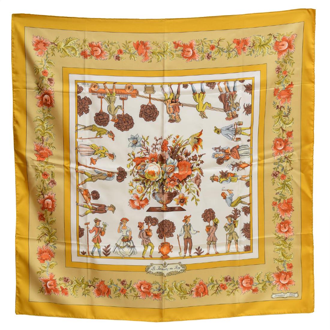 HERMES SILK TWILL SCARF, 'LES JARDINIERS DU ROY' (1 of 3)