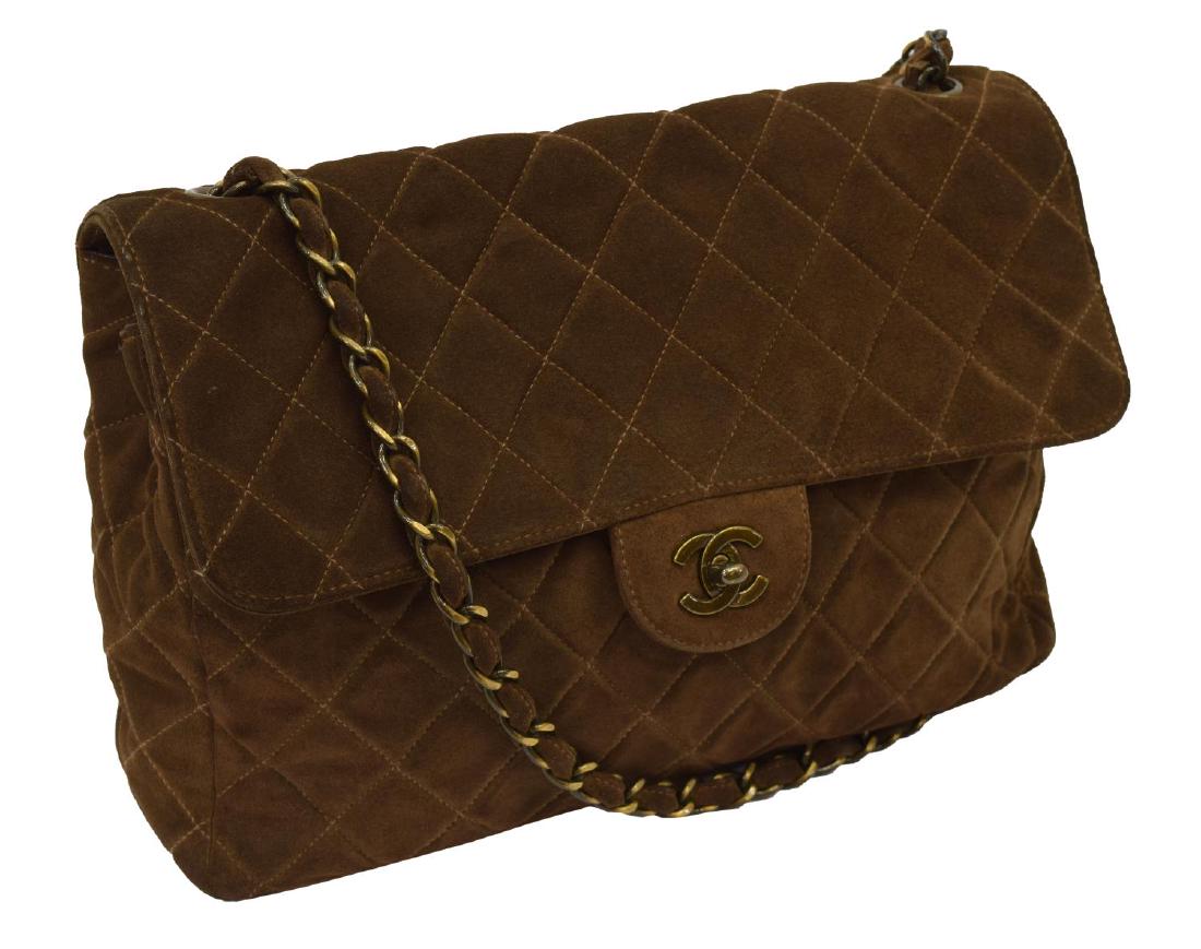 CHANEL 'JUMBO FLAP TOP' QUILTED BROWN SUEDE BAG (1 of 5)