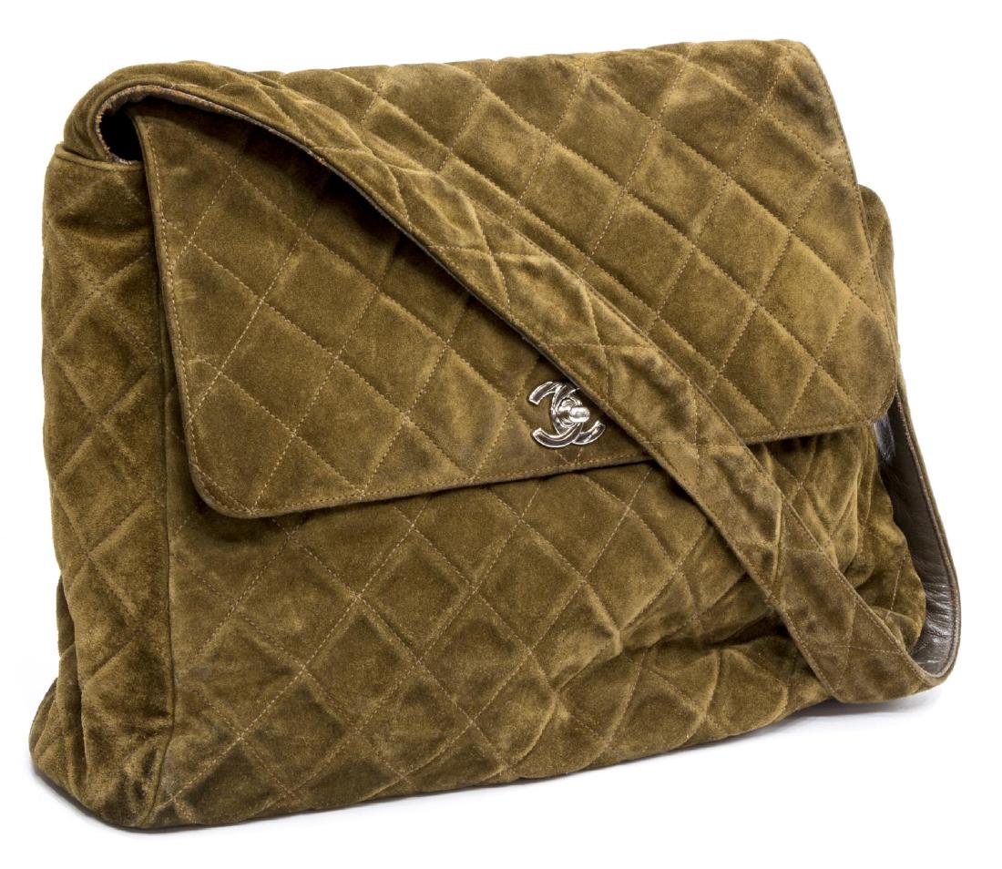 CHANEL SQUARE QUILTED BROWN SUEDE SHOULDER BAG (1 of 5)