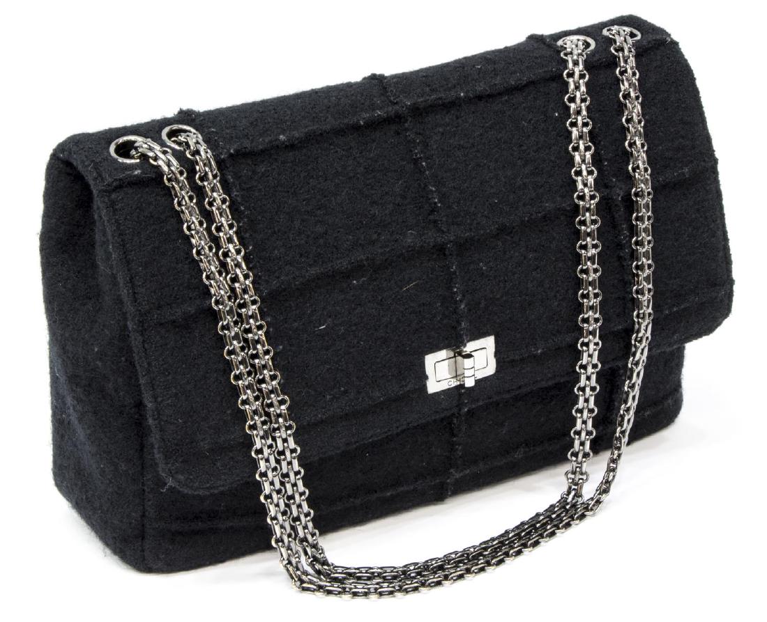 CHANEL 'IDENTIFICATION' BLACK QUILTED WOOL HANDBAG (1 of 5)