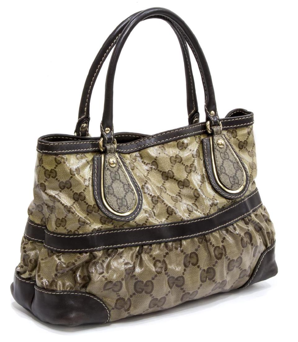 GUCCI BROWN COATED CANVAS MONOGRAM CRYSTAL TOTE (1 of 5)