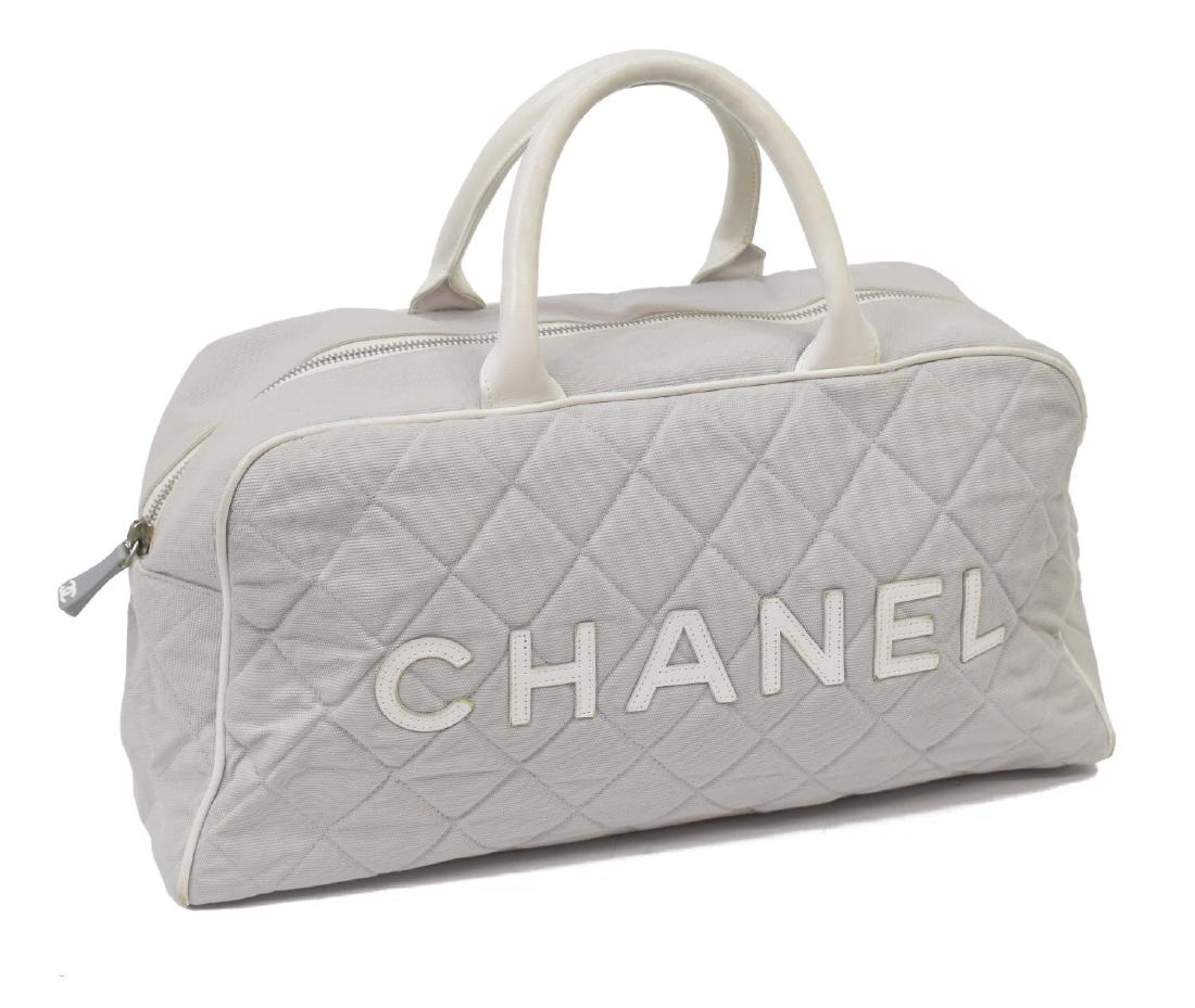 CHANEL GREY QUILTED CANVAS SPORTS LINE BOSTON BAG (1 of 5)