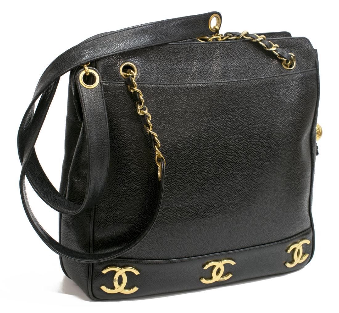 CHANEL VINTAGE BLACK LEATHER CC SHOPPING TOTE BAG (1 of 4)