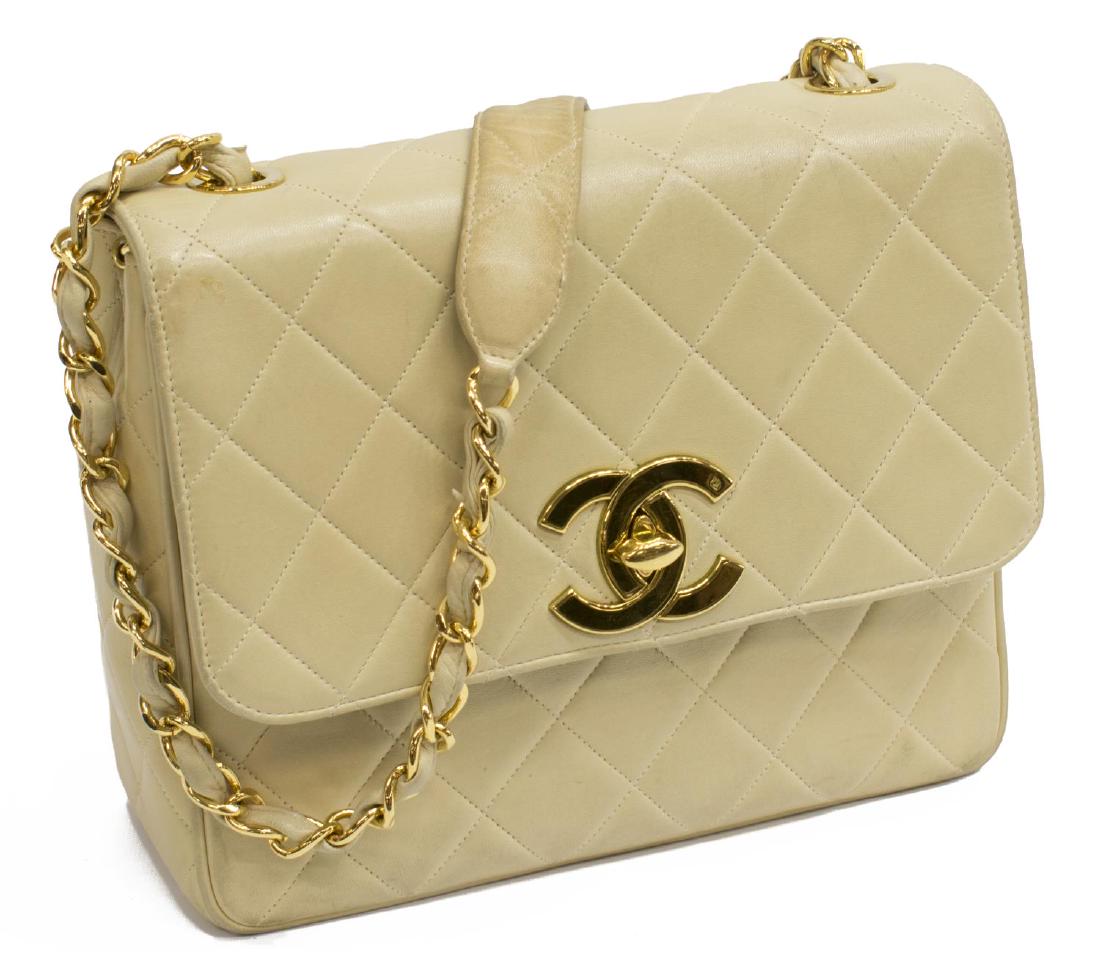 CHANEL QUILTED BEIGE LEATHER SHOULDER BAG (1 of 4)