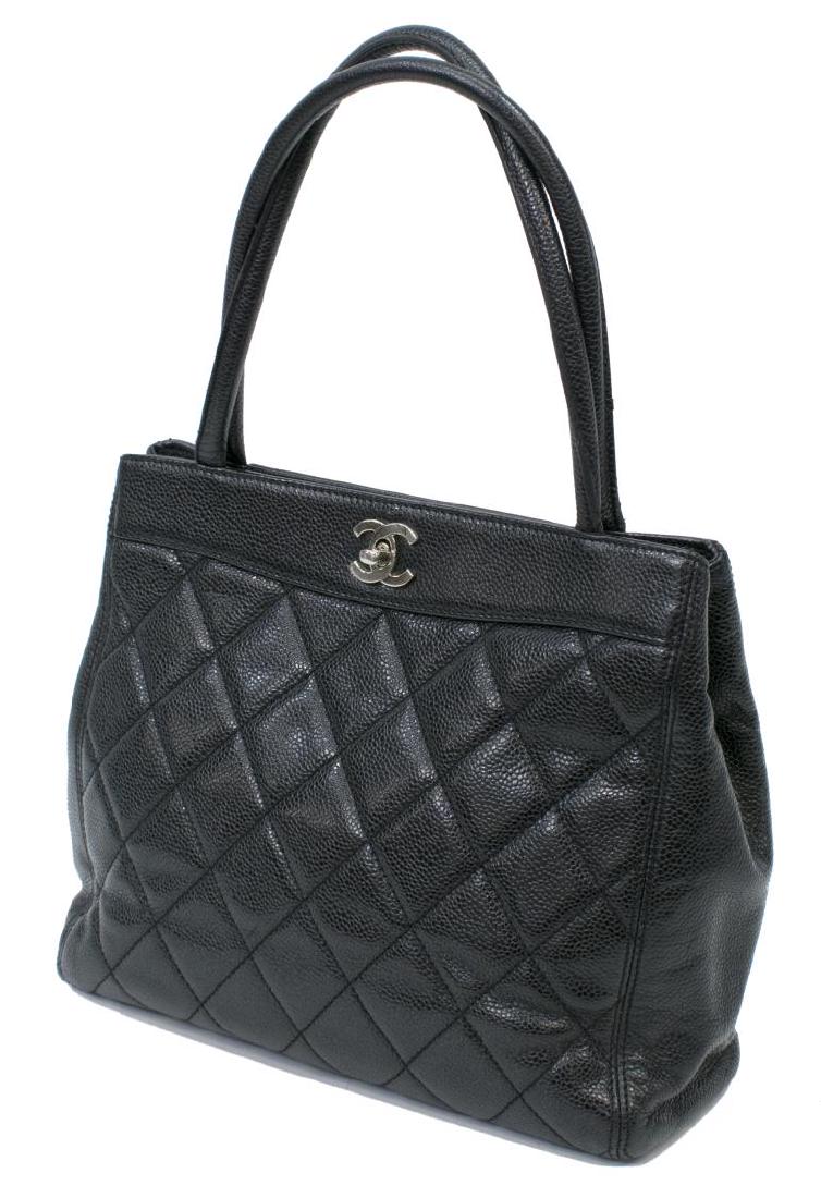 CHANEL BLACK QUILTED CAVIAR LEATHER TURNLOCK TOTE (1 of 4)