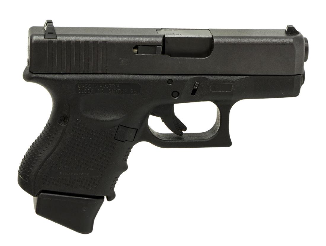 GLOCK MODEL 26, GEN 4, 9MM "BABY GLOCK" PISTOL: Glock Model 26 Gen4 9x19 pistol, 9mm caliber, ten round magazine, double action, 3.46" barrel, Glock hard case, lock, second magazine, owners manual, soft holster, SN SUH2XX *REQUIRES FFL TRANSFER Sta