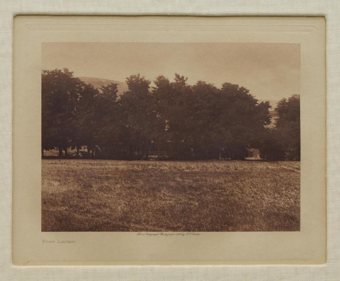 EDWARD S. CURTIS (D.1952) FRAMED PHOTOGRAVURE: Framed photogravure print, early 20th c., "Fort Lapwai," from the photograph by Edward Sheriff Curtis (Washington, California, 1868-1952), depicting the federal fort on the Nez Perce Indian Reservatio