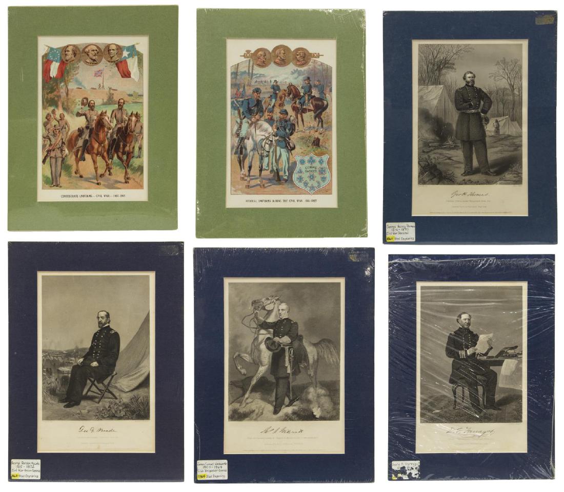 (6) CIVIL WAR ENGRAVINGS, LITHOS, GENERALS: (lot of 6) Civil War engravings from paintings and photographs, Johnson & Fry, Co., from paintings and photographs, copyright 1863, 1864, General George G. Meade, Admiral David E. Farragut, General Ja