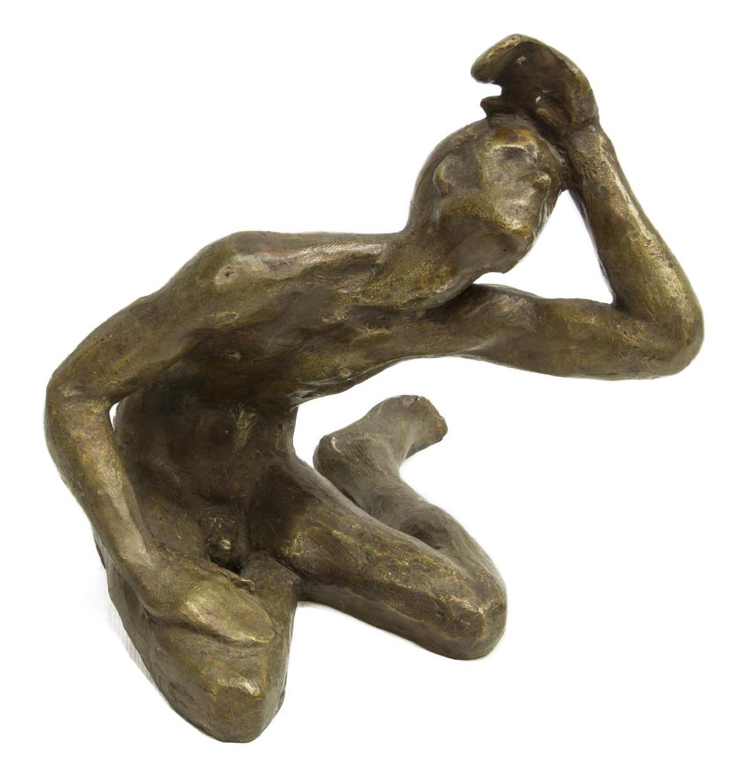 VICTOR SALMONES PATINATED BRONZE SCULPTURE: Patinated bronze sculpture, Looking Up, signed in cast Victor Salmones (Mexico, 1937-1989), approx 8.5"h, 9"w, 7"d, 5.75lbs Start Price: $150.00