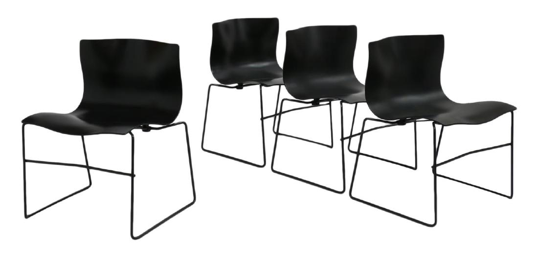 (4) VIGNELLI FOR KNOLL HANDKERCHIEF CHAIRS: (lot of 4) Knoll 'Handkerchief" stacking chairs, design by Lella and Massimo Vignelli and David Law, contoured moulded reinforced polyester on a wire steel base, Vignelli and Knoll tags at underside,