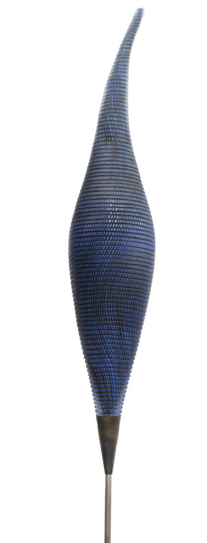 BALDWIN-GUGGISBERG 'GUARDIAN' ART GLASS SCULPTURE: Art glass sculpture, 1999, "Guardian," signed and dated on metal collar, "B/G" (Philip Baldwin, American, b.1947)(Monica Guggisberg, Swiss, b. 1955), from the Nonfoux Collection, #V349, blue and black