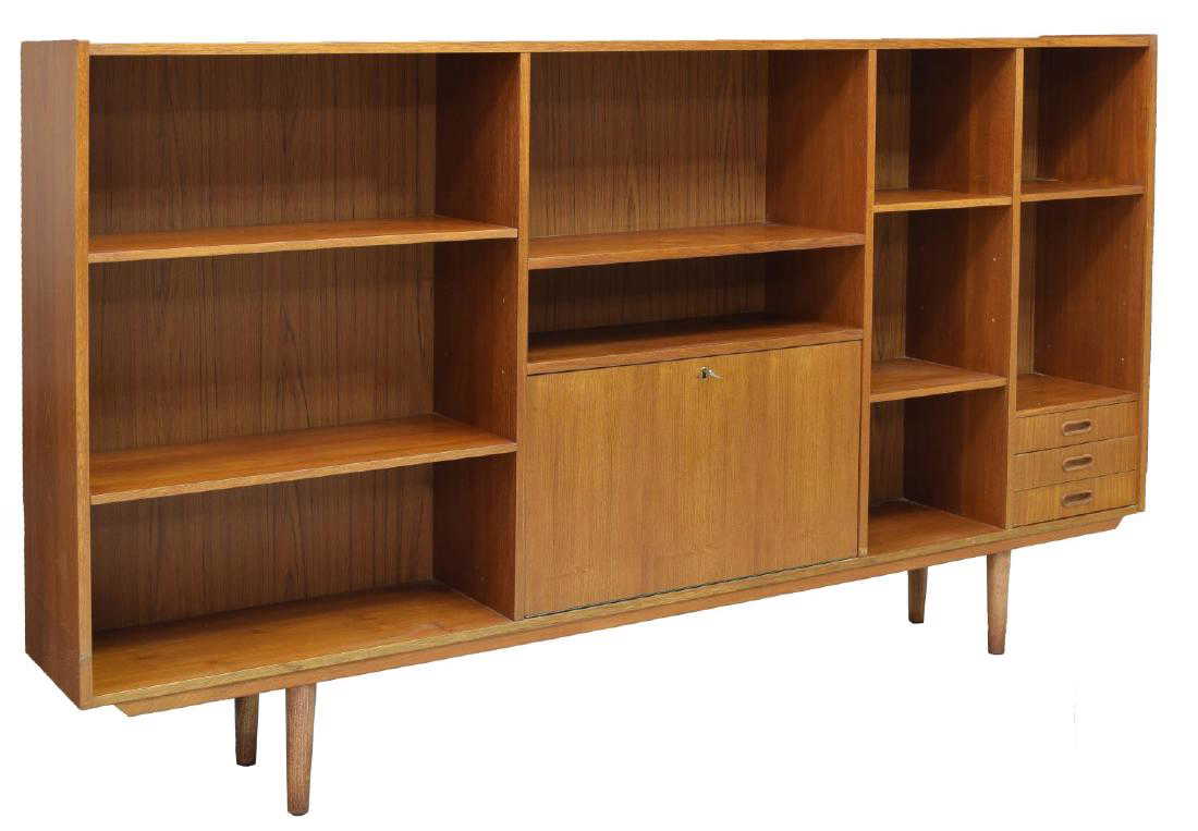 Danish Mid Century Modern Fall Front Teak Bookcase