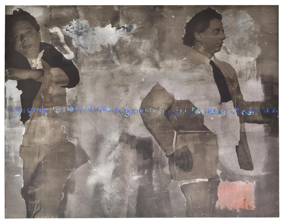 POVEY & SCHULTZ MIXED MEDIA ON PANEL PAINTING: Acrylic and mixed media on panel painting, 2017, "Link," unsigned, Povey and Schultz (Edward Povey, England, b. 1951) (Donna Tolar Schultz, United States, b. 1966), 48"h, 60"w, 20lbs Start Price: $100