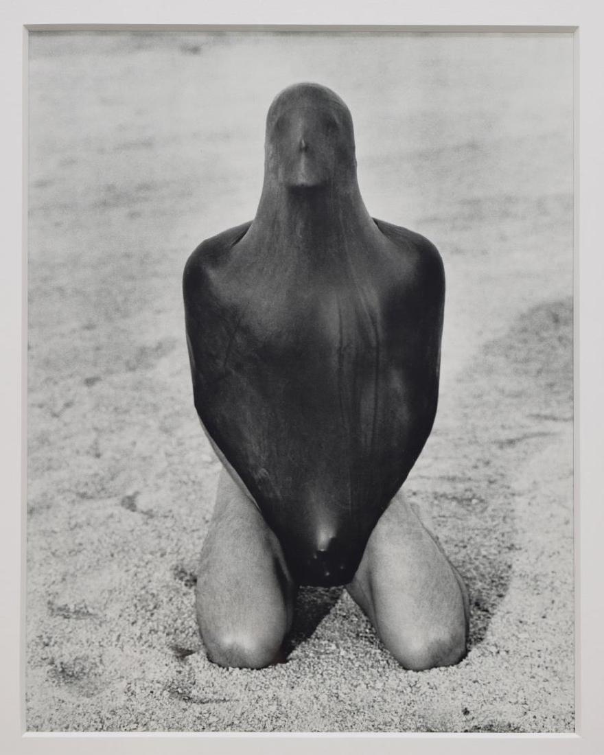 FRAMED PHOTO ART PRINT AFTER HERB RITTS (D.2003): Framed photo art print, "Tony with Body Mask," unsigned, after Herbert "Herb" Ritts (United States, 1952-2003), sight: approx 13.5"h, 10.5"w, overall: approx 29.75"h, 22.75"w, 9lbs Start Price: $50.00
