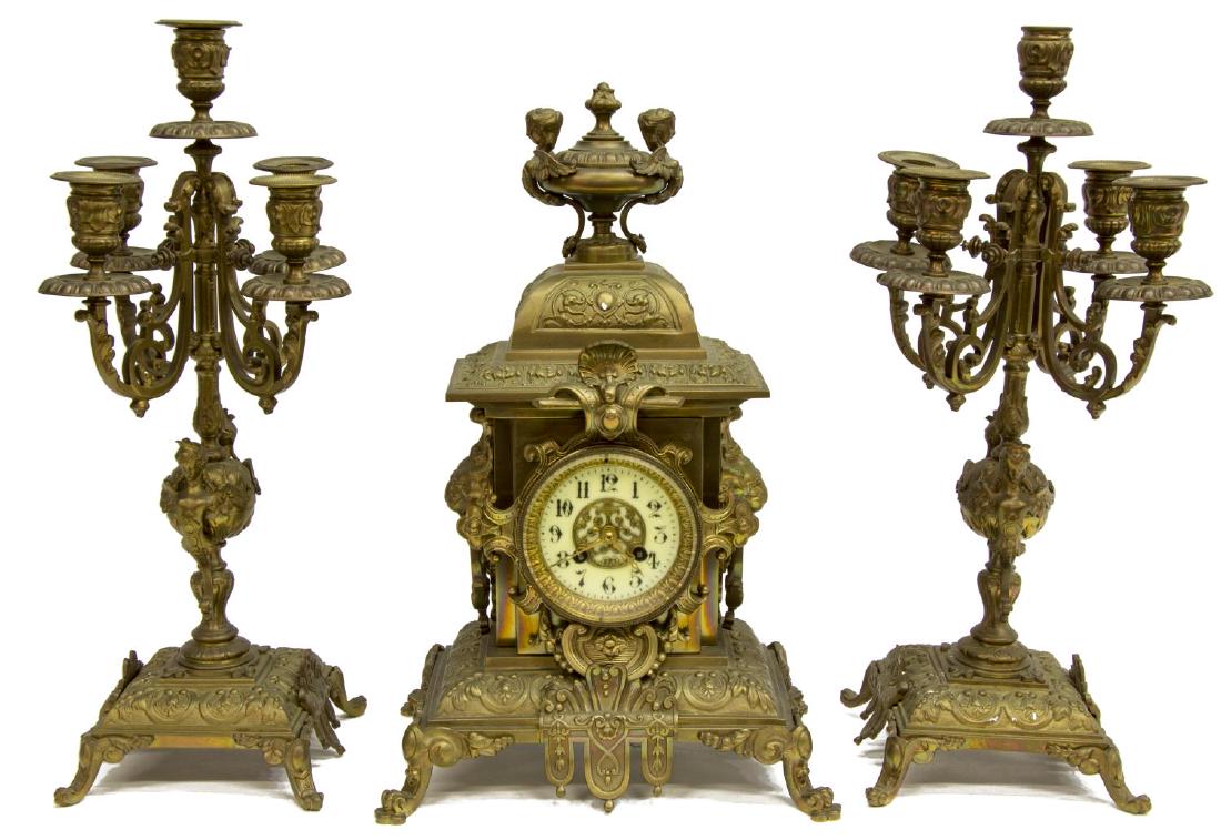 (3) FRENCH MANTEL CLOCK & CANDLE GARNITURE SET (1 of 7)