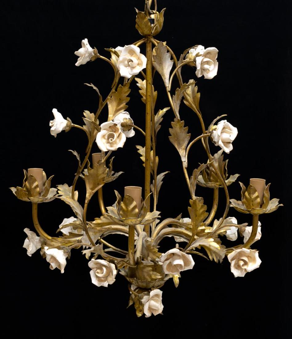 ITALIAN GILT METAL 5-LIGHT FLORAL VINE CHANDELIER (1 of 1)