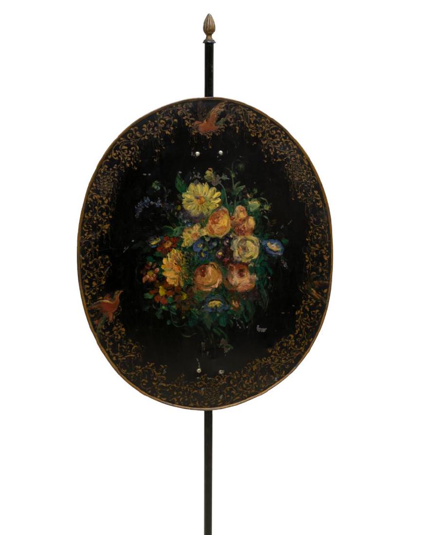VICTORIAN FLORAL PAINTED POLE SCREEN (1 of 2)