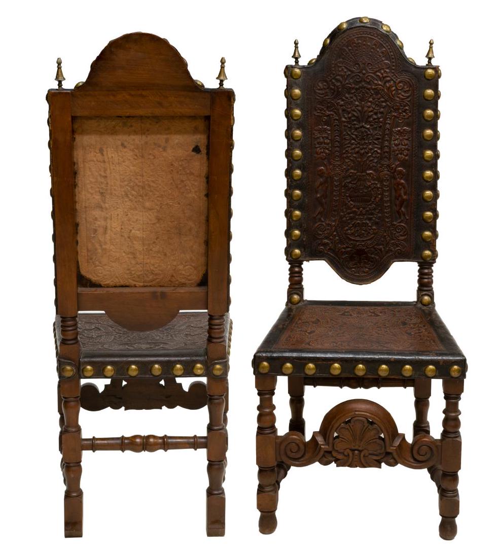 (4) FRENCH HIGHBACK EMBOSSED LEATHER SIDE CHAIRS (1 of 2)