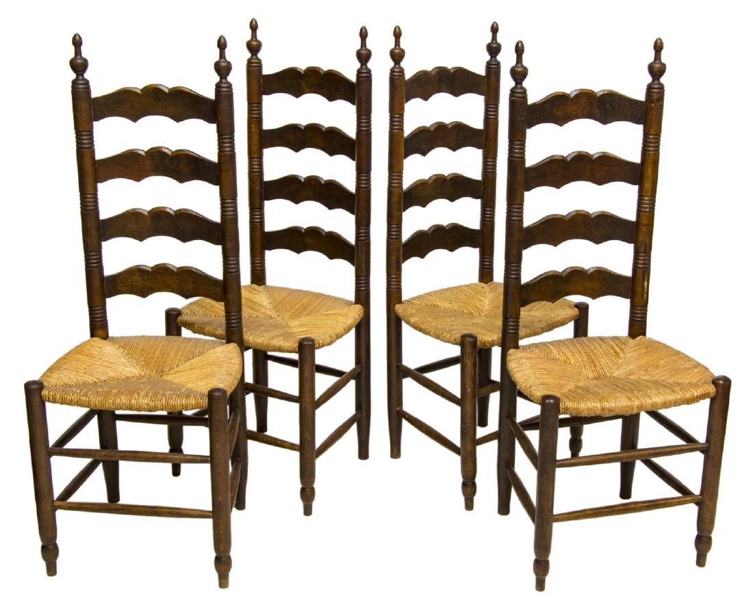 (4) FRENCH PROVINCIAL OAK LADDER BACK SIDE CHAIRS (1 of 2)