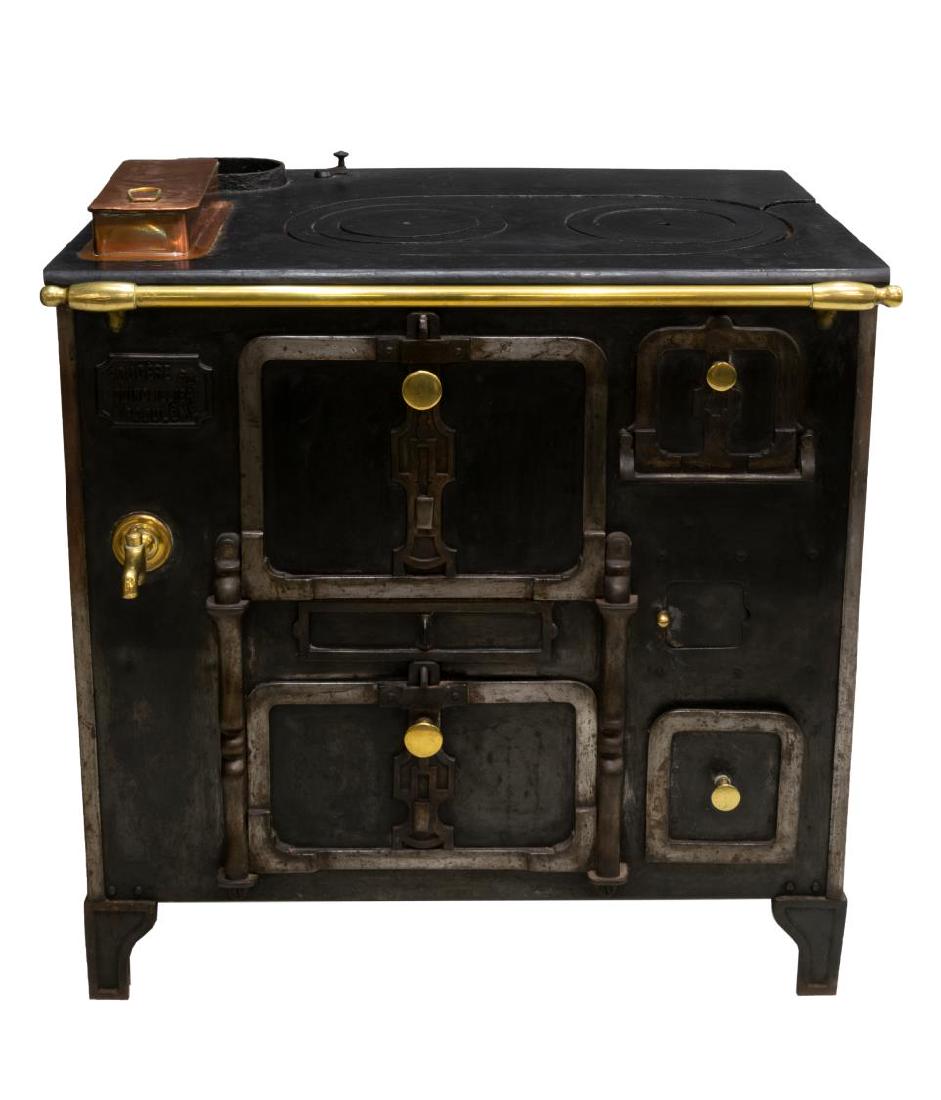 FRENCH CAST IRON & BRASS STOVE (1 of 2)