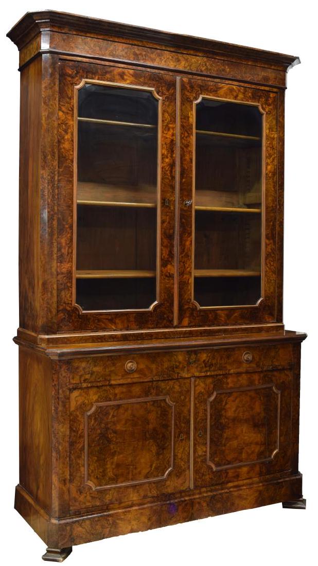 LOUIS PHILLIPE FIGURED WALNUT GLAZED BOOKCASE (1 of 3)