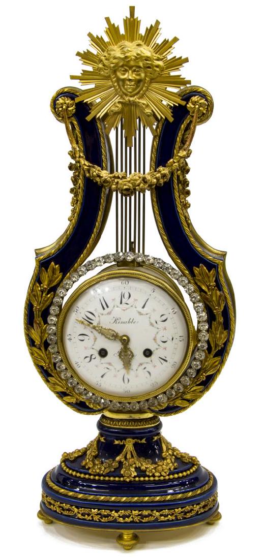 SEVRES-STYLE COBALT PORCELAIN AND GILT LYRE CLOCK (1 of 7)