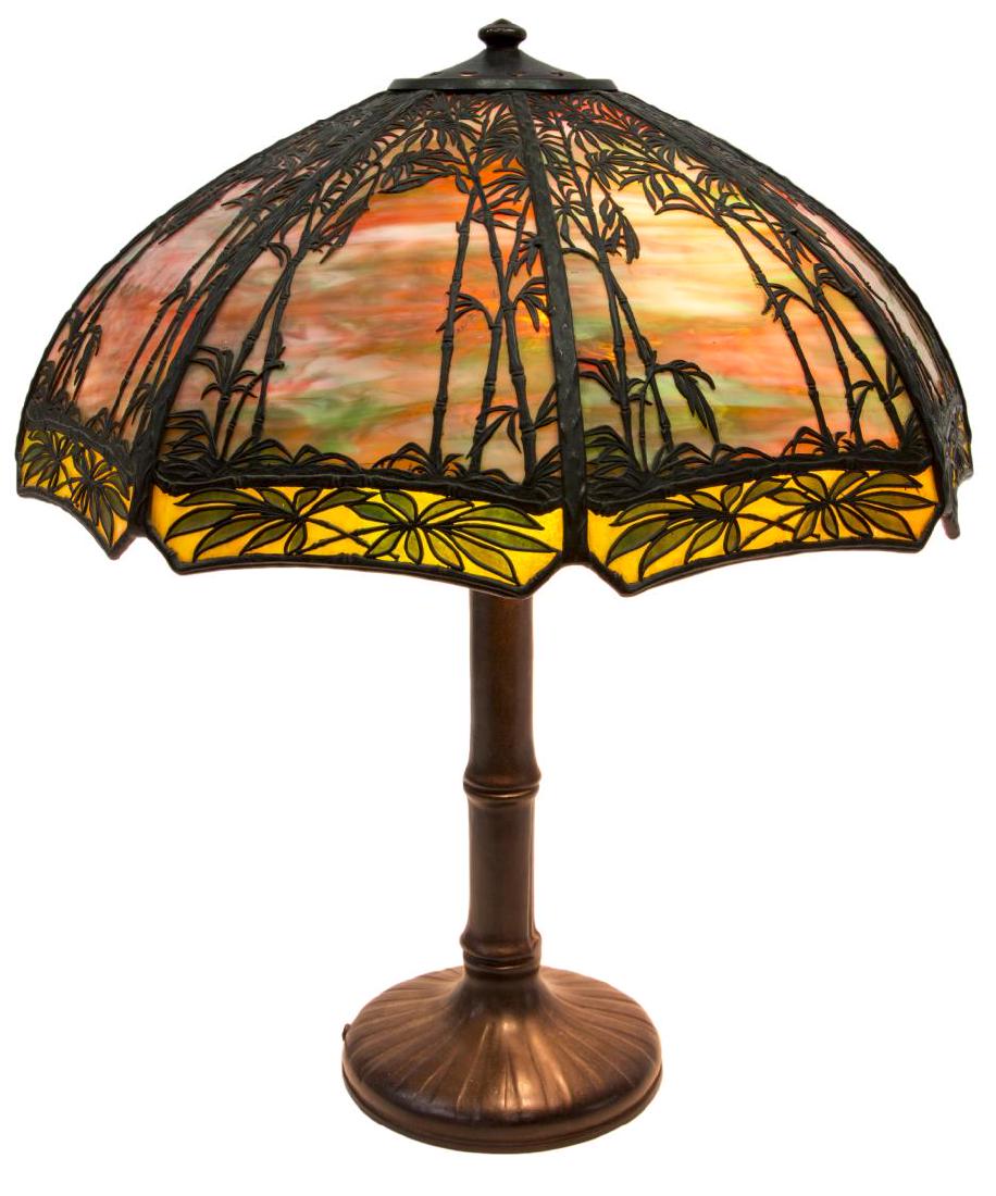HANDEL BAMBOO SUNSET GLASS & BRONZE TABLE LAMP (1 of 4)