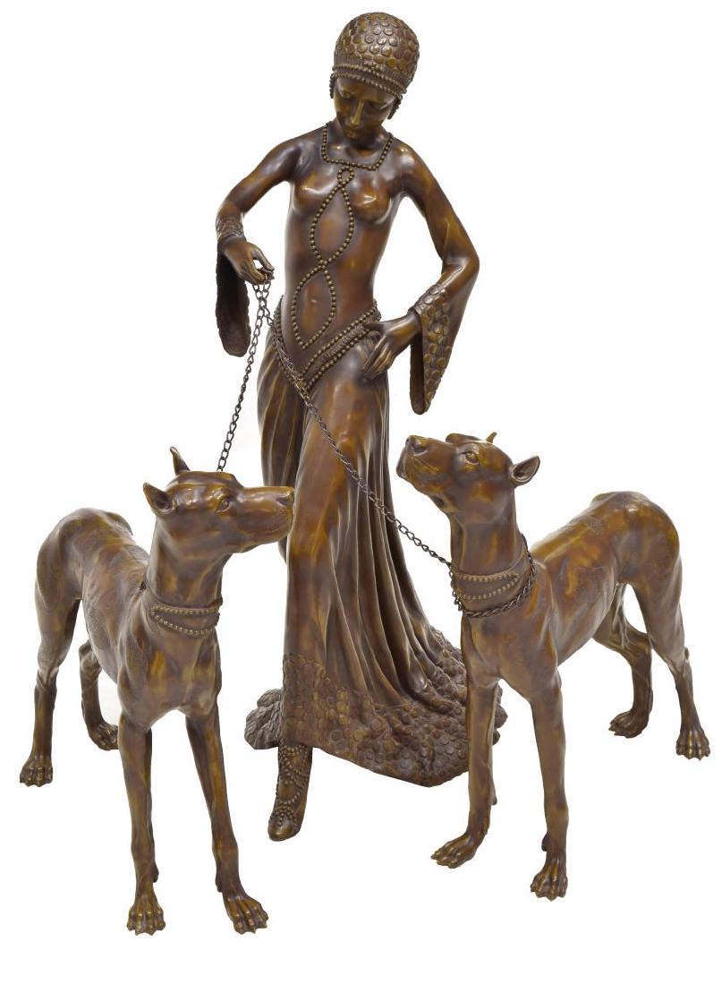 BRONZE FLAPPER GIRL & TWO DOGS, 35"H (1 of 9)