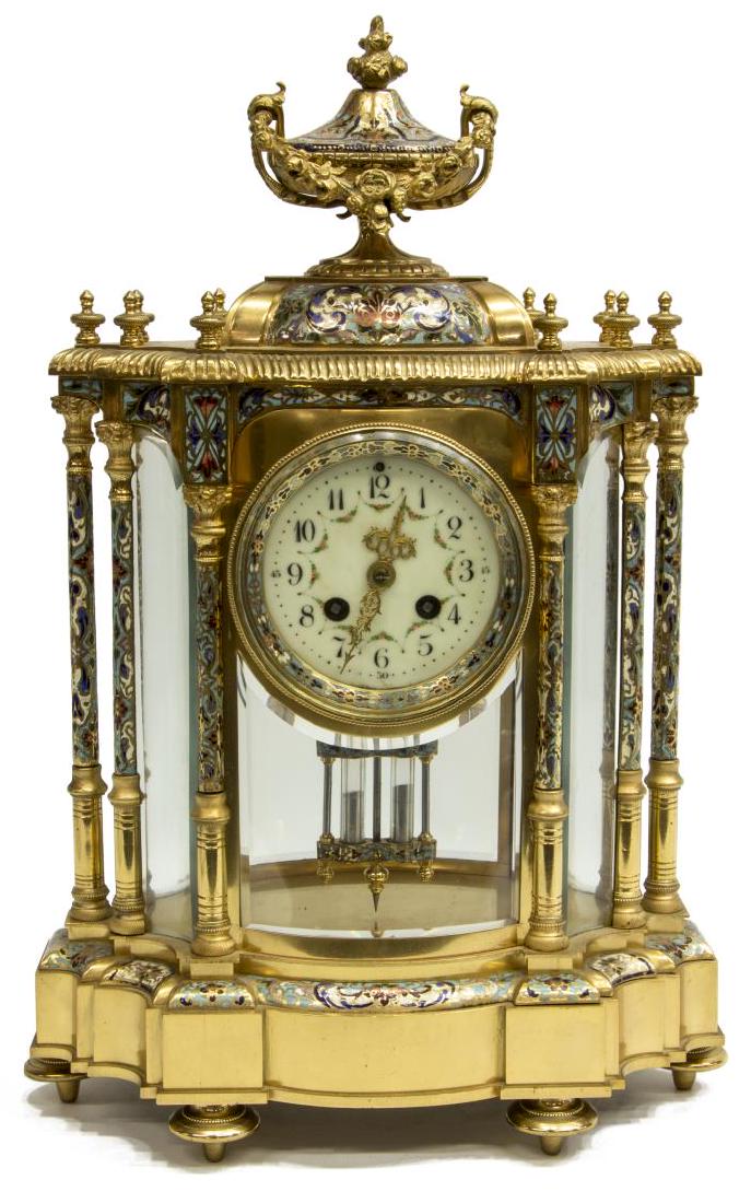 FRENCH GILT BRONZE CHAMPLEVE ENAMEL MANTEL CLOCK (1 of 9)