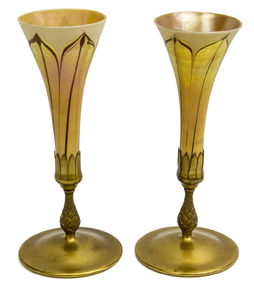 (PAIR) TIFFANY STUDIOS FAVRILE GLASS TRUMPET VASES (1 of 7)
