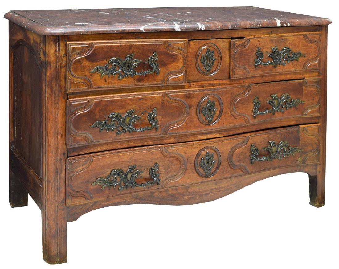 FRENCH LOUIS XIV CARVED WALNUT & MARBLE COMMODE (1 of 4)