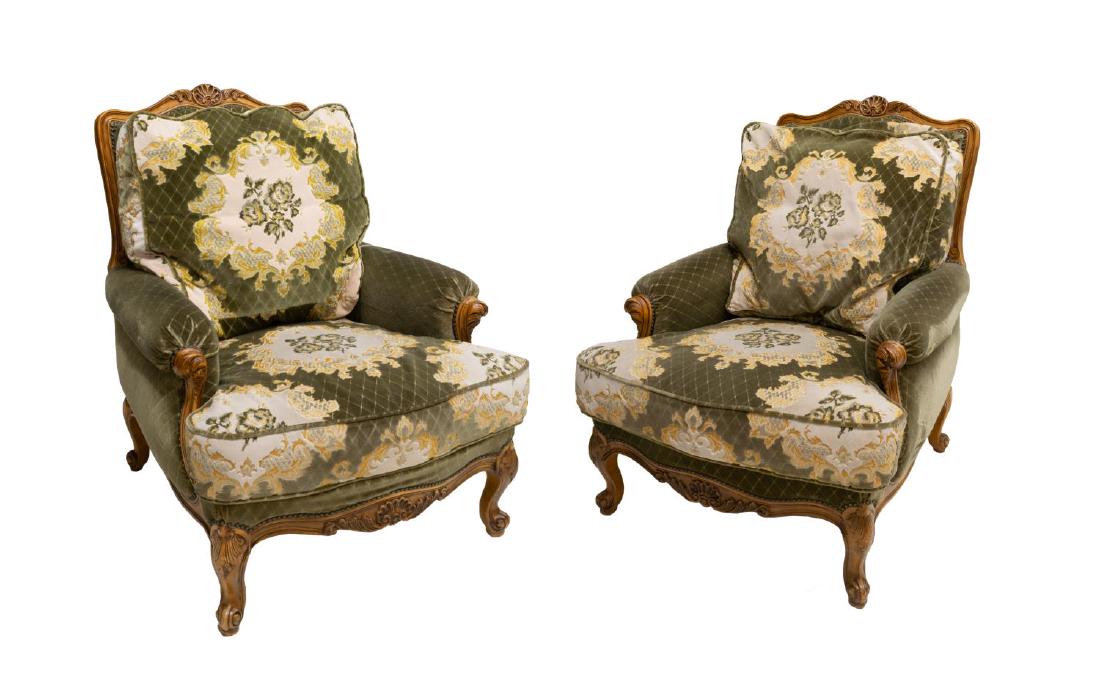 2) LOUIS XV STYLE CARVED FRUITWOOD HIGHBACK CHAIRS (1 of 2)