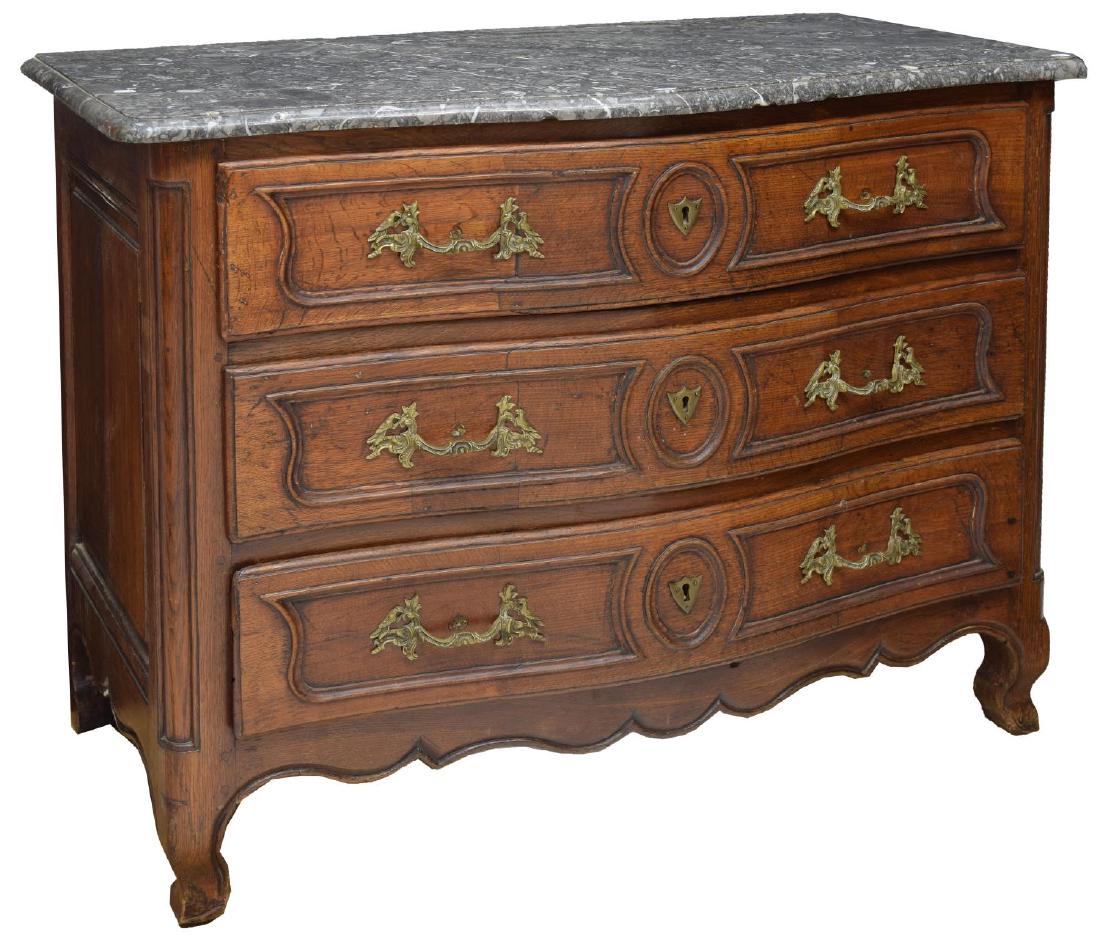 FRENCH LOUIS XIV MARBLE TOP OAK COMMODE (1 of 3)