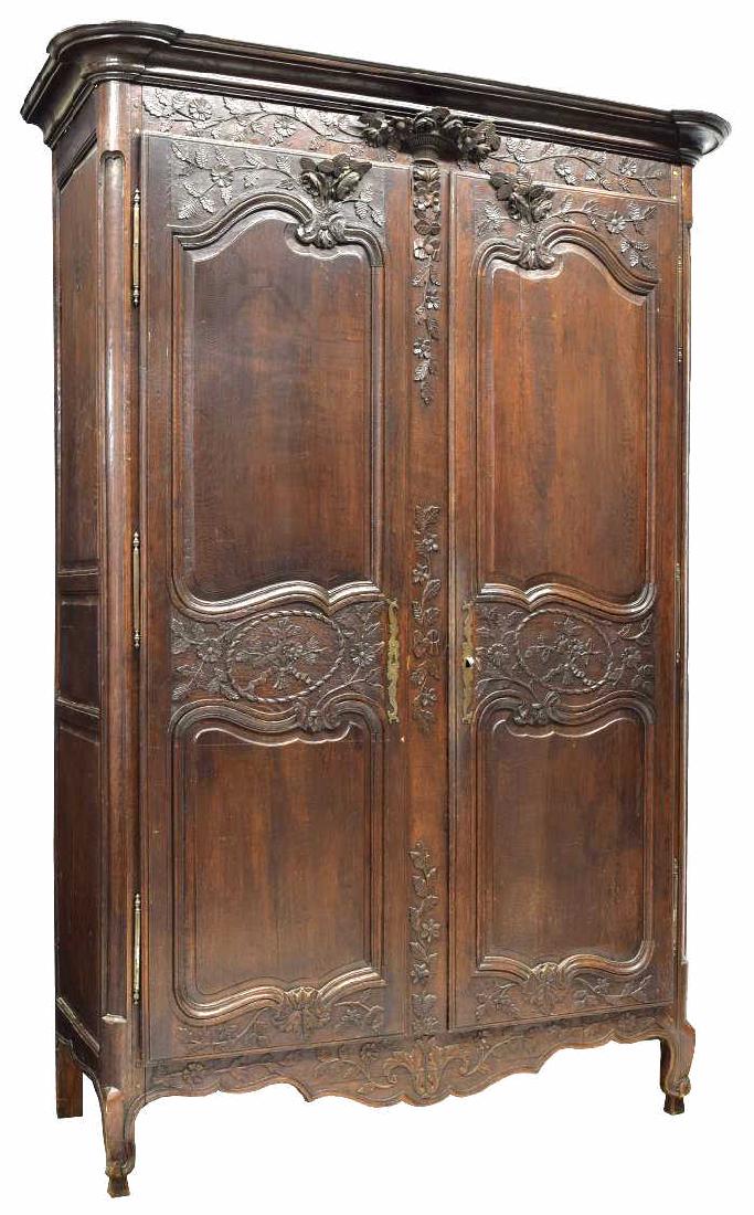 LOUIS XV STYLE HIGHLY CARVED OAK ARMOIRE, 19TH C. (1 of 4)