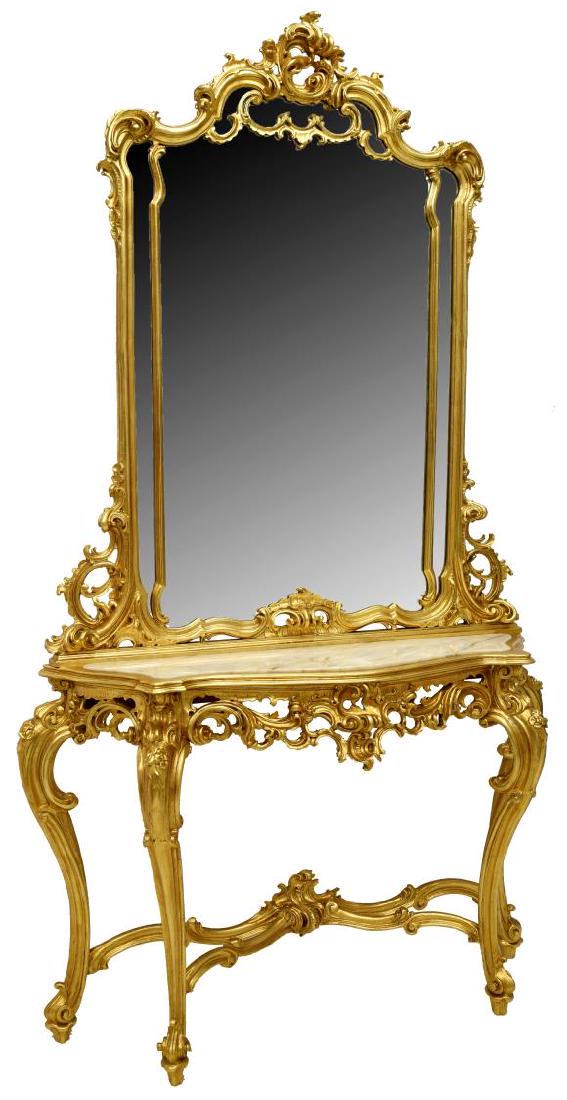 LOUIS XV STYLE GOLD LEAF CONSOLE TABLE & MIRROR (1 of 2)