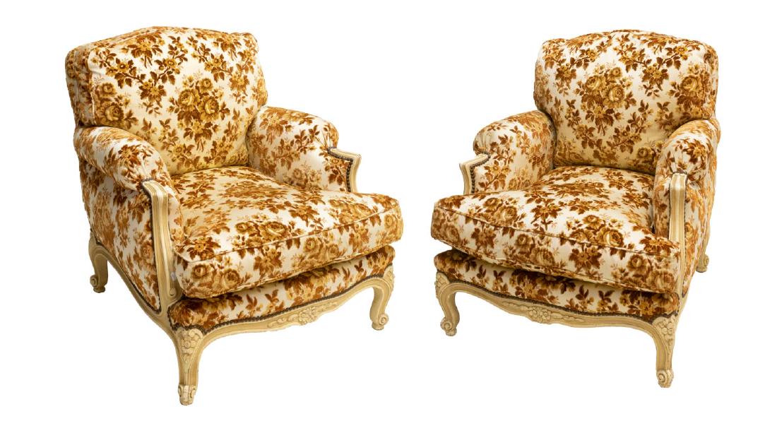 (2) FRENCH LOUIS XV STYLE OVERSIZED ARM CHAIRS (1 of 3)